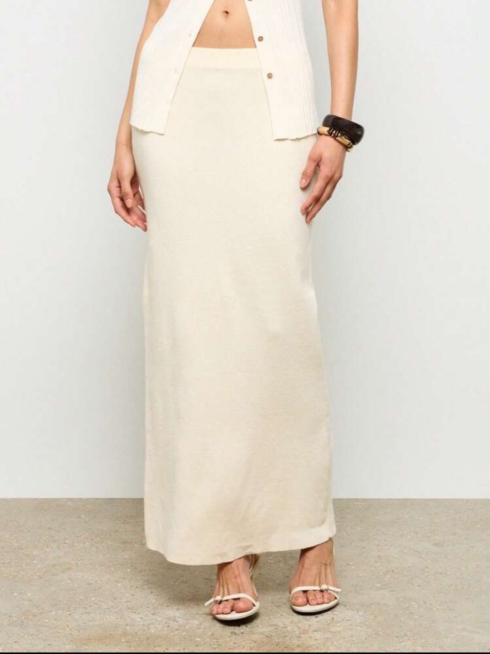 Cream Knit Maxi Skirt — Sleek Women’s Long Skirt